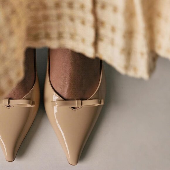 Caradise Women Nude Bow Pointed Toe Kitten Pumps Sexy Backless Stiletto Heel - Picture 7 of 7